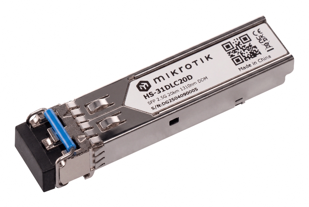 -Ubiquiti MikroTik HS 31DLC20D 1G/2.5G Tek Mod SFP Modül, 1310 nm, 20 km, LC, DDM