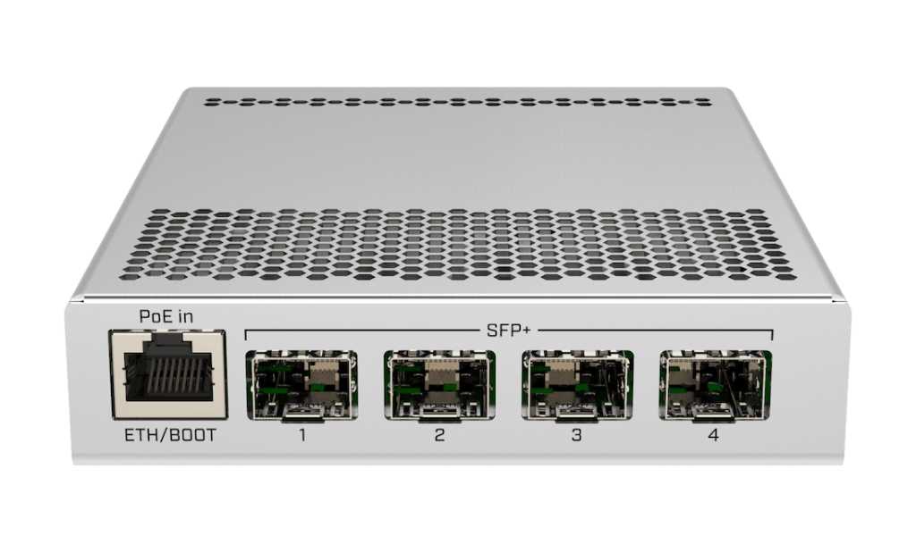 CRS305-1G-4S+IN-MikroTik 10G Switch, 4× SFP+ Port, Fanless Metal Kasa (CRS305-1G-4S+IN)