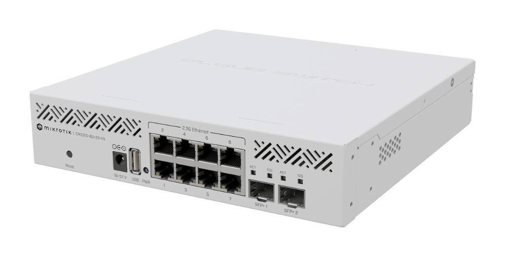 -MikroTik CRS310 8G+2S+IN 8× 2.5 GbE Switch, 2× SFP+ Uplink Desteği, Yüksek Performans